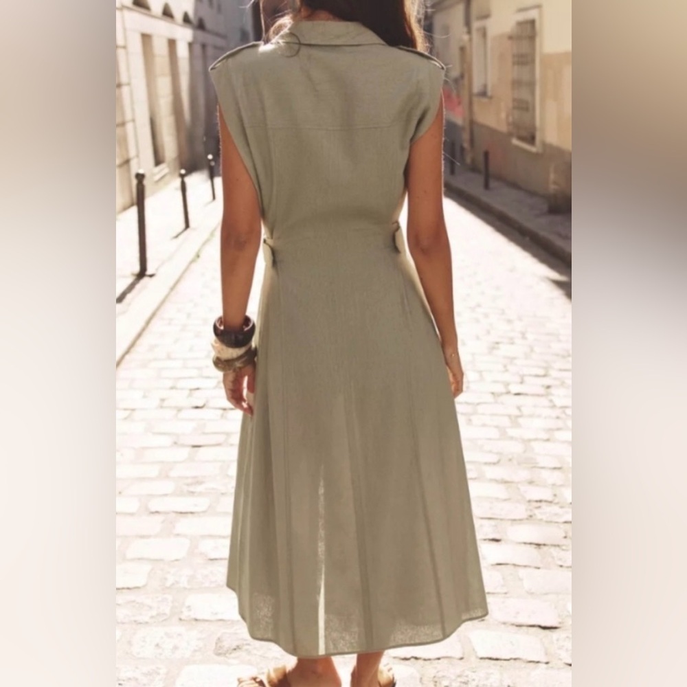 Zara Sleeveless Button-Front Shirt Dress in Sage Green - Picture 7 of 14
